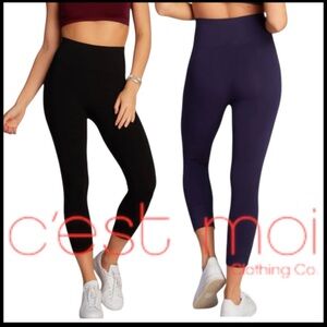 C'est Moi Black Bamboo 3/4 High Waisted Leggings (S/M)